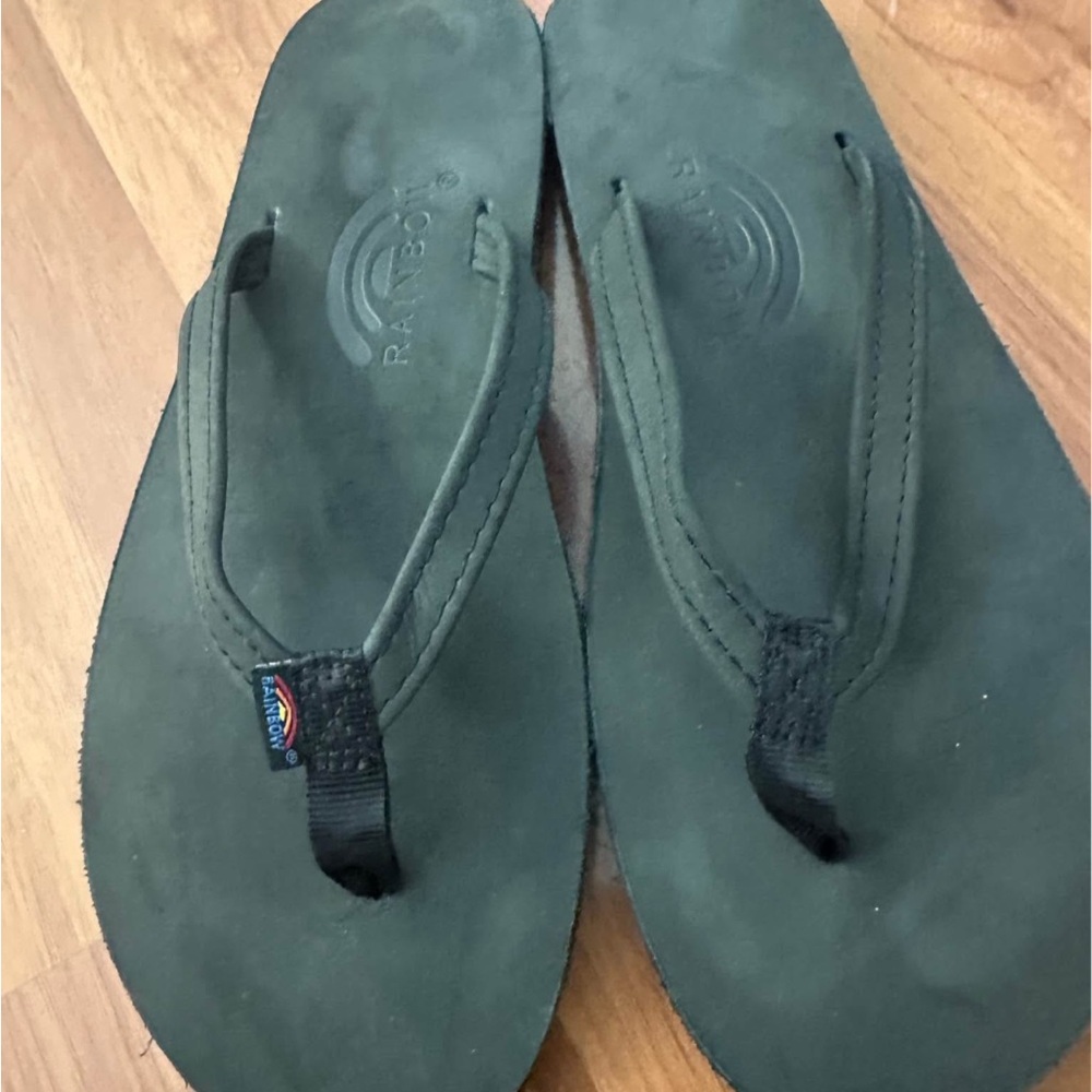 Rainbow Black Leather Flip Flops